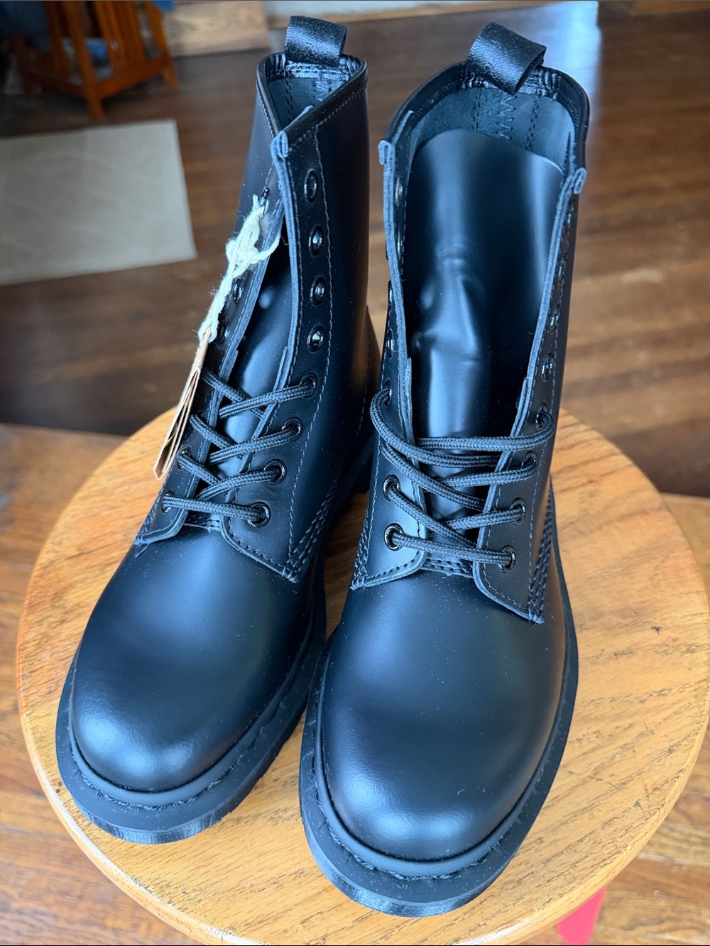 Dr. Martens Black Mono Smooth Leather Lace-Up Boots - Picture 4 of 7